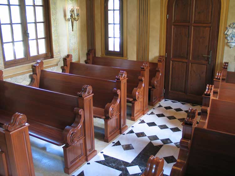 Custom Mahogany pews, Private chapel, San Juan Capistrano CA